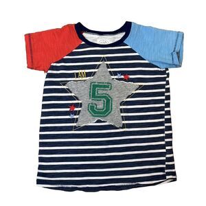 Mud Pie 5T Top Boys Fifth Birthday Tee I Am 5 Star Applique Stripe Short Sleeve